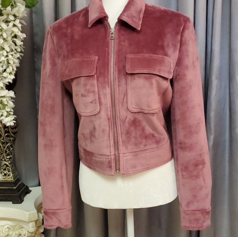 ❤ Nine West Pink Velvet Bomber Jacket - Picture 2 of 8